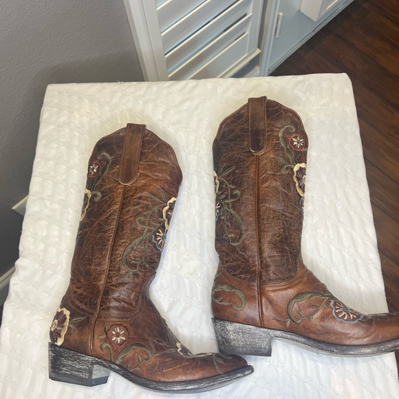 Old Gringo Floral Brown Leather Boots Size 7.5B - Picture 3 of 8